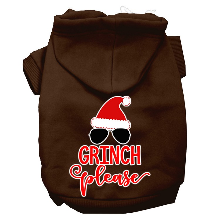 Grinch Please Screen Print Dog Hoodie Brown XL